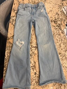 abercrombie kids Light Blue Flare Jeans with Distressed Knee